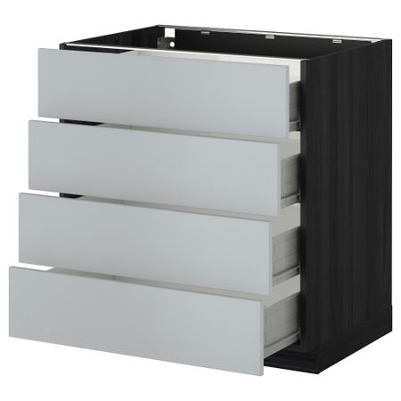 Напольный шкаф 4 фронтальных панели, 4 ящика МЕТОД / ФОРВАРА, черный, Веддинге серый