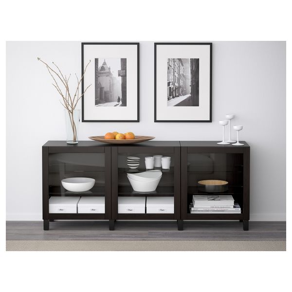 Комбинация для хранения с дверцами БЕСТО, Синдвик черно-коричневый прозрачное стекло (180x40x74 см) - схема-чертеж с размерами