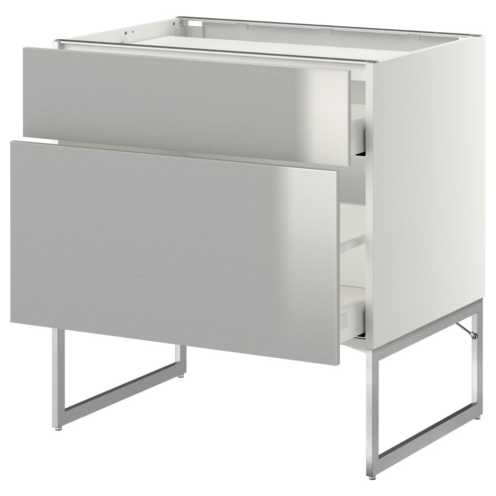 Напольный шкаф, 2 фронтальных панели, 3 ящика МЕТОД / МАКСИМЕРА, белый, Гревста нержавеющ сталь - схема-чертеж с размерами
