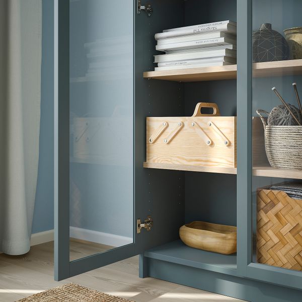 Шкаф книжный со стеклянными дверьми, серо-бирюзовый/дубовый шпон, беленый 80x30x202 см IKEA BILLY БИЛЛИ 004.662.68 - фото 5