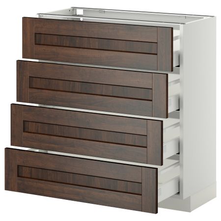 Напольный шкаф 4 фронтальных панели, 4 ящика МЕТОД / МАКСИМЕРА, белый, Эдсерум коричневый