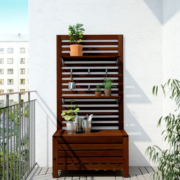 Садовая скамья + панель/полки, коричневая морилка 80x44x158 см IKEA ÄPPLARÖ ЭПЛАРО 992.288.72 - фото 2
