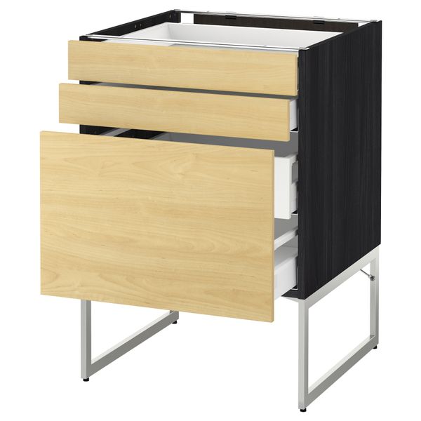 Напольный шкаф 3 фронтальных панели, 2 нижних, 2 средних ящика МЕТОД / МАКСИМЕРА, черный, Тингсрид береза - схема-чертеж с размерами