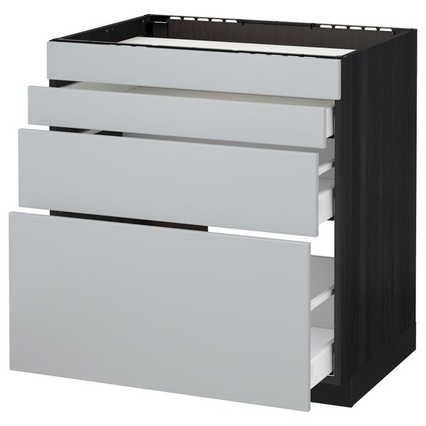 Напольный шкаф для духовки, 4фасада, 3 ящика МЕТОД / МАКСИМЕРА, черный, Веддинге серый - схема-чертеж с размерами