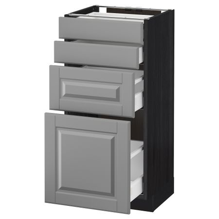 Напольный шкаф 4 фронтальных панели, 4 ящика МЕТОД / МАКСИМЕРА, черный, Будбин серый