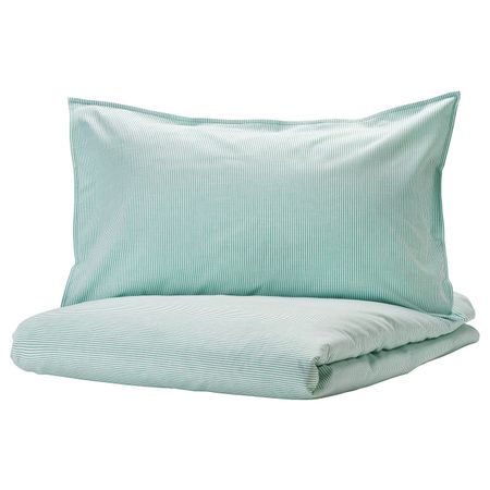 Пододеяльник и 2 наволочки, белый, зеленый/полоска 200x200/50x70 см IKEA БЕРГПАЛМ 304.517.60