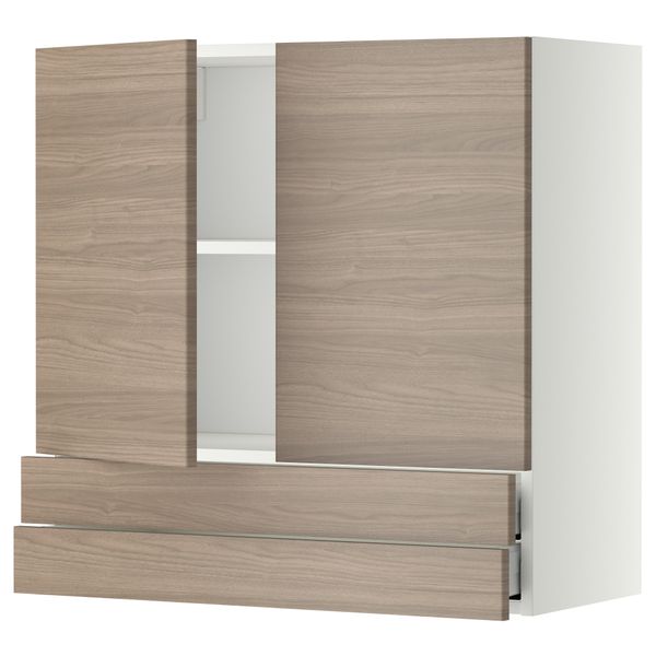 Навесной шкаф, 2 дверцы, 2 ящика МЕТОД / МАКСИМЕРА, белый, Брокхульт светло-серый - фото 1