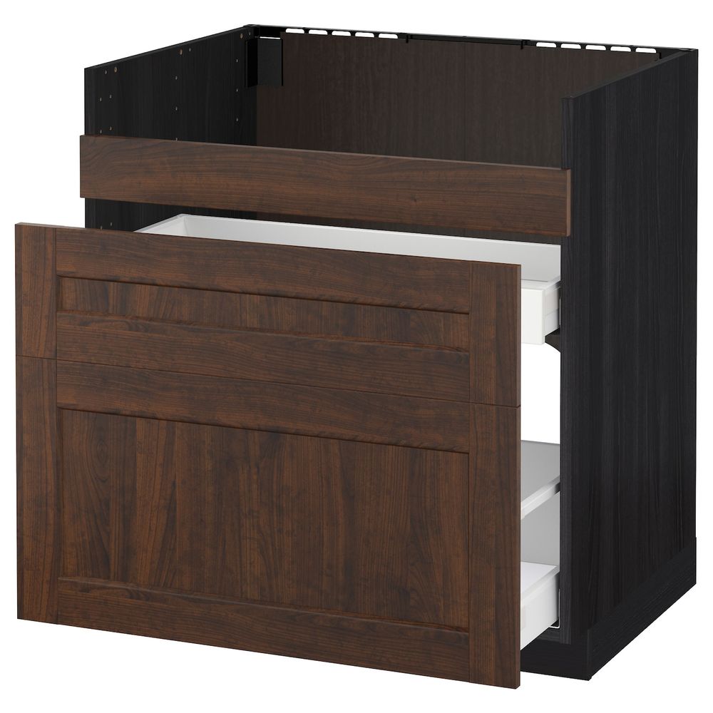 Напольный шкаф для мойки ХАВСЕН/3фасада/2ящ, черный/Эдсерум коричневый 80x60 см IKEA МЕТОД 592.805.36 - схема-чертеж с размерами