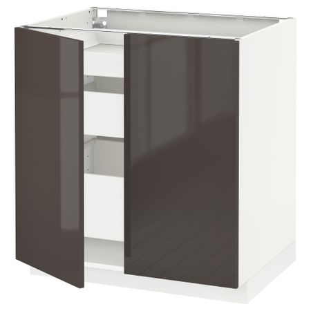 Напольный шкаф с 2 дверцами, 3 ящиками МЕТОД / МАКСИМЕРА, белый, Рингульт серый (80x60 см)