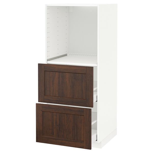 Высокий шкаф с 2 ящиками для/духовки, белый/Эдсерум коричневый 60x60x140 см IKEA METOD МЕТОД / MAXIMERA МАКСИМЕРА 992.378.76 - фото 2
