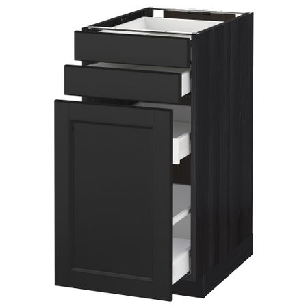Напольный шкаф с выдвижными модулями, 2 фронтальные панели МЕТОД / МАКСИМЕРА, черный, Лаксарби черно-коричневый