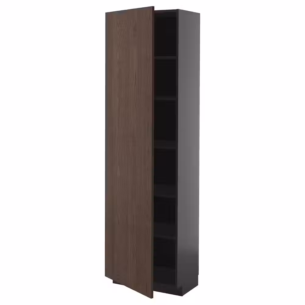 METOD Высокий шкаф с полками - черно-серый/Sinarp коричневый 60x37x200 см - фото 1