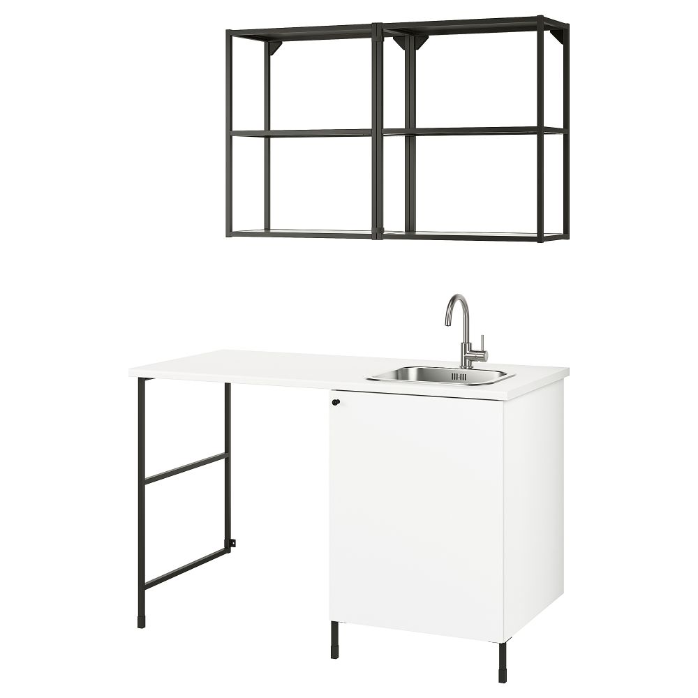 Комбинация для хранения, антрацит, белый, 139x63.5x87.5 см IKEA BEGIVENHET БЕГИВЕНХЕТ 294.774.45 - фото 1