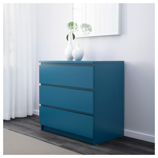 Комод с 3 ящиками МАЛЬМ, бирюзовый (80x78 см) - схема-чертеж с размерами