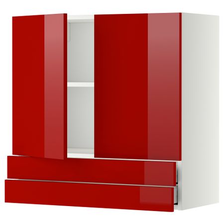 Навесной шкаф, 2 дверцы, 2 ящика МЕТОД / МАКСИМЕРА, белый, Рингульт красный