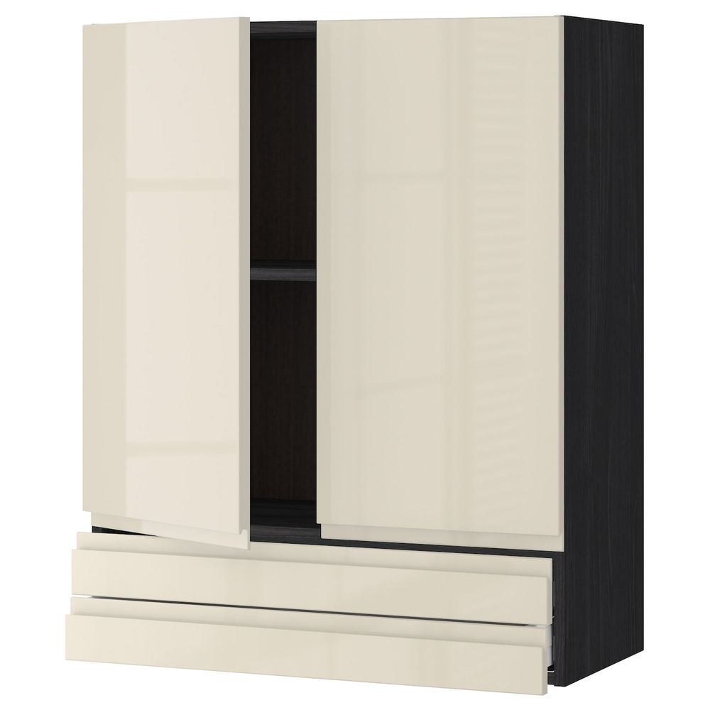 Навесной шкаф/2дверцы/2ящика, черный, Воксторп глянцевый светло-бежевый 80x100 см IKEA МЕТОД 492.381.90 - схема-чертеж с размерами