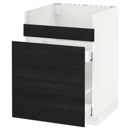 Напольный шкаф под мойку ДУМШЁ, 3 фасада, 2 ящика МЕТОД / МАКСИМЕРА, белый, Тингсрид черный