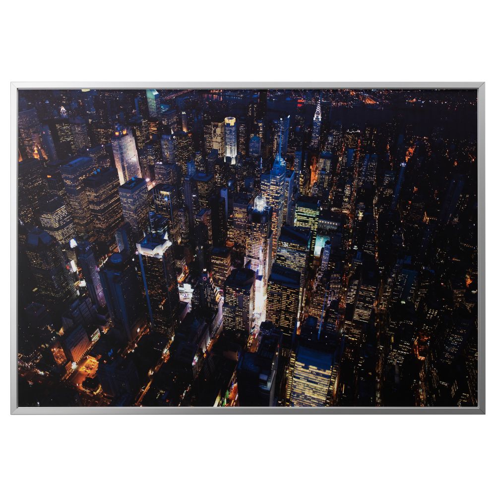 Картина с рамой БЬЁРКСТА, Огни Нью-Йорка, цвет алюминия (200x140 см) - фото 1