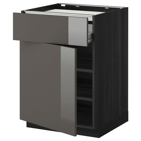 Напольный шкаф для варочной панели, ящик, полка, дверцы МЕТОД / ФОРВАРА, черный, Рингульт серый (60x60 см) - фото 1