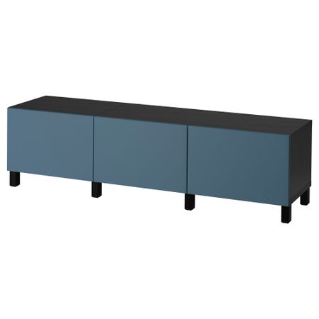 Комбинация для хранения с ящиками БЕСТО, черно-коричневый, Вальвикен темно-синий (180x40x48 см)