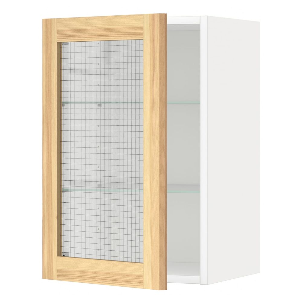 Навесной шкаф/полки/стеклян дверца, белый/Торхэмн ясень 40x60 см IKEA METOD МЕТОД 194.458.17 - фото 1
