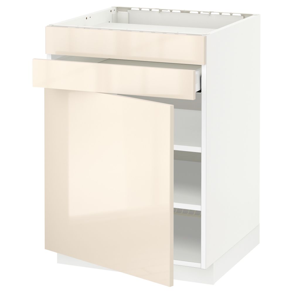 Напольный шкаф для варочной панели, доводчик, 2 фасада, 1 ящик МЕТОД / МАКСИМЕРА, белый, Рингульт кремовый (60x60 см) - схема-чертеж с размерами