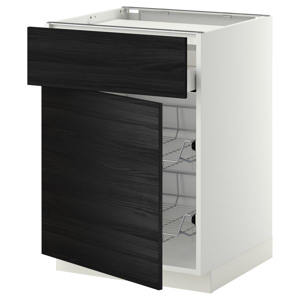 Напольный шкаф для варочной панели, ящик, 2 проволочных корзины МЕТОД / МАКСИМЕРА, белый, Тингсрид черный (60x60 см) - фото 1