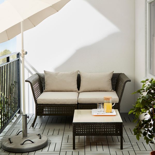 2-местный модульный диван, садовый, черно-коричневый/Холло бежевый 160x80x85 см IKEA КУНГСХОЛЬМЕН 992.288.05 - фото 2