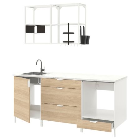 Кухня, белый, под дуб, 203x63.5x222 см IKEA BEGIVENHET БЕГИВЕНХЕТ 293.373.13