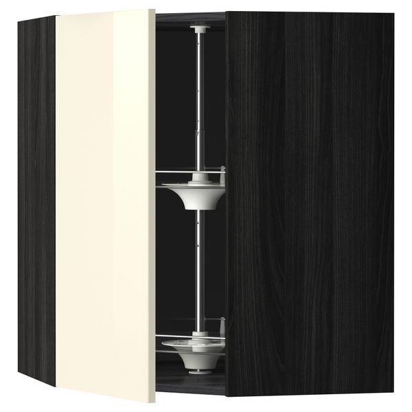 Угловой навесной шкаф с вращающейся секцией МЕТОД, черный, Рингульт кремовый - схема-чертеж с размерами