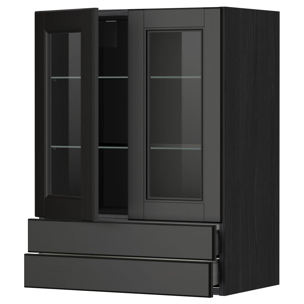 Навесной шкаф, 2 стеклянные дверцы, 2 ящика МЕТОД / МАКСИМЕРА, черный, Лаксарби черно-коричневый - схема-чертеж с размерами