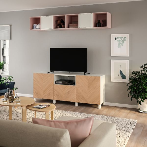 Комбинация для ТВ, белый/дубовый шпон 210x40x220 см IKEA BESTÅ БЕСТО / EKET ЭКЕТ 294.397.45 - фото 2