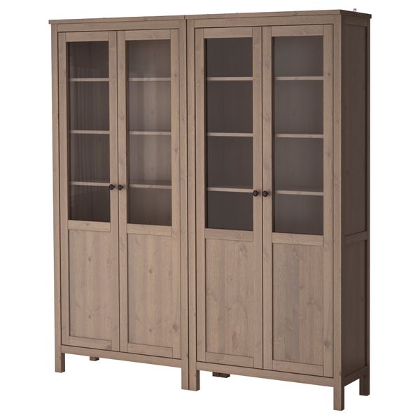 Комбинация для хранения со стеклянными дверцами ХЕМНЭС, серо-коричневый (180x197 см) - схема-чертеж с размерами