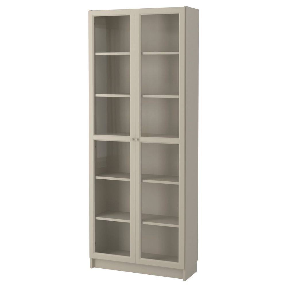 Шкаф книжный со стеклянными дверьми, бежевый, 80x30x202 см IKEA БИЛЛИ 803.842.21 - фото 1