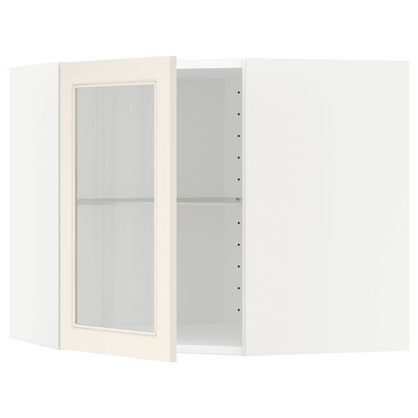 Угловой навесной шкаф с полками, стекляными дверцами МЕТОД, белый, Хитарп белый с оттенком - схема-чертеж с размерами