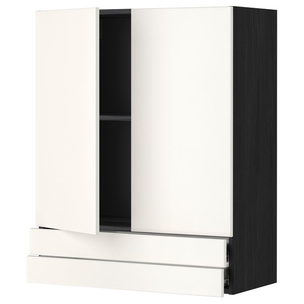 Навесной шкаф, 2 дверцы, 2 ящика МЕТОД / ФОРВАРА, черный, Веддинге белый - фото 1