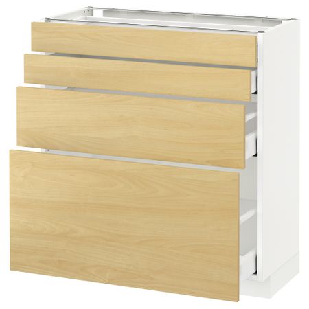 Напольный шкаф 4 фронтальных панели, 4 ящика МЕТОД / МАКСИМЕРА, белый, Тингсрид береза