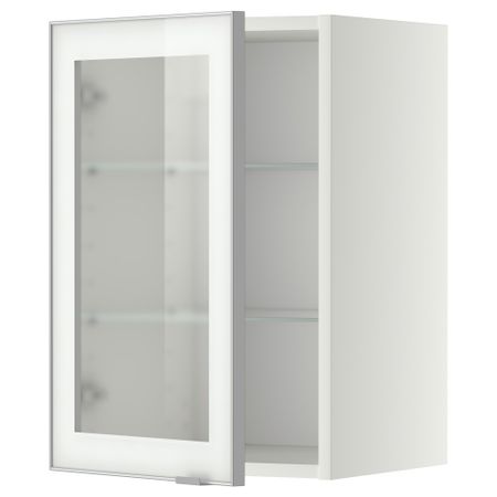 Навесной шкаф с полками, стекляными дверцы МЕТОД, белый, Ютис матовое стекло