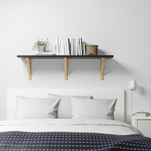 Полка навесная, коричнево-чёрный, береза, 120x32 см IKEA БЕРГСХУЛЬТ / ЭКБИ ВАЛЬТЕР 092.906.51 - фото 2