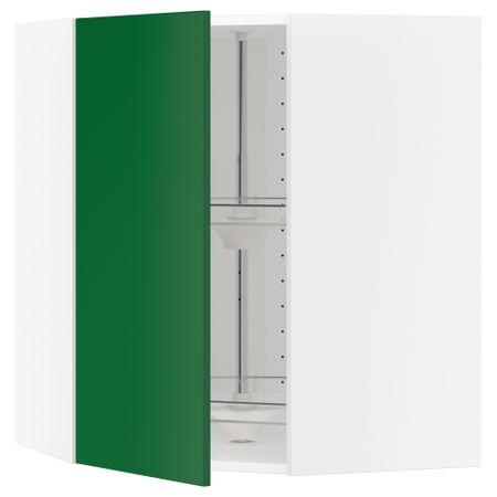 Угловой навесной шкаф с вращающейся секцией МЕТОД, белый, Флэди зеленый