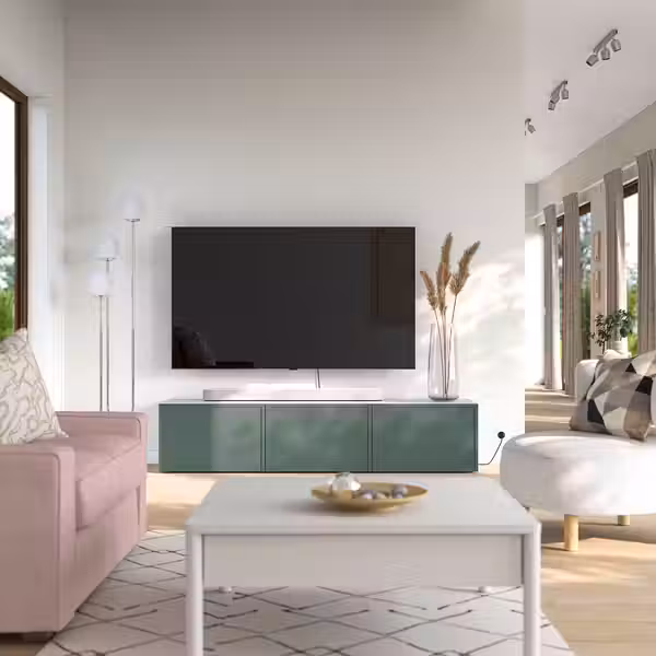 BESTÅ Тумба под ТВ, с дверцами - белый/Krukmakare темный серо-зеленый 180x42x38 см - фото 3