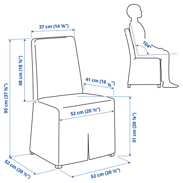 Стул с длинным чехлом, под дуб Kolboda бежевый, темно-серый IKEA BERGMUND БЕРГМУНД 093.846.02 - схема-чертеж с размерами