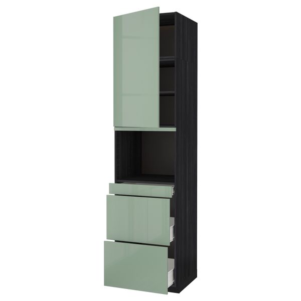 Высокий шкаф для СВЧ/дверца, 3 ящика МЕТОД / ФОРВАРА, черный, Калларп светло-зеленый - фото 1