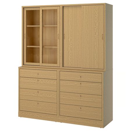 TONSTAD Комбинация для хранения с ящиками - дубовый шпон/стекло 164x47x210 см