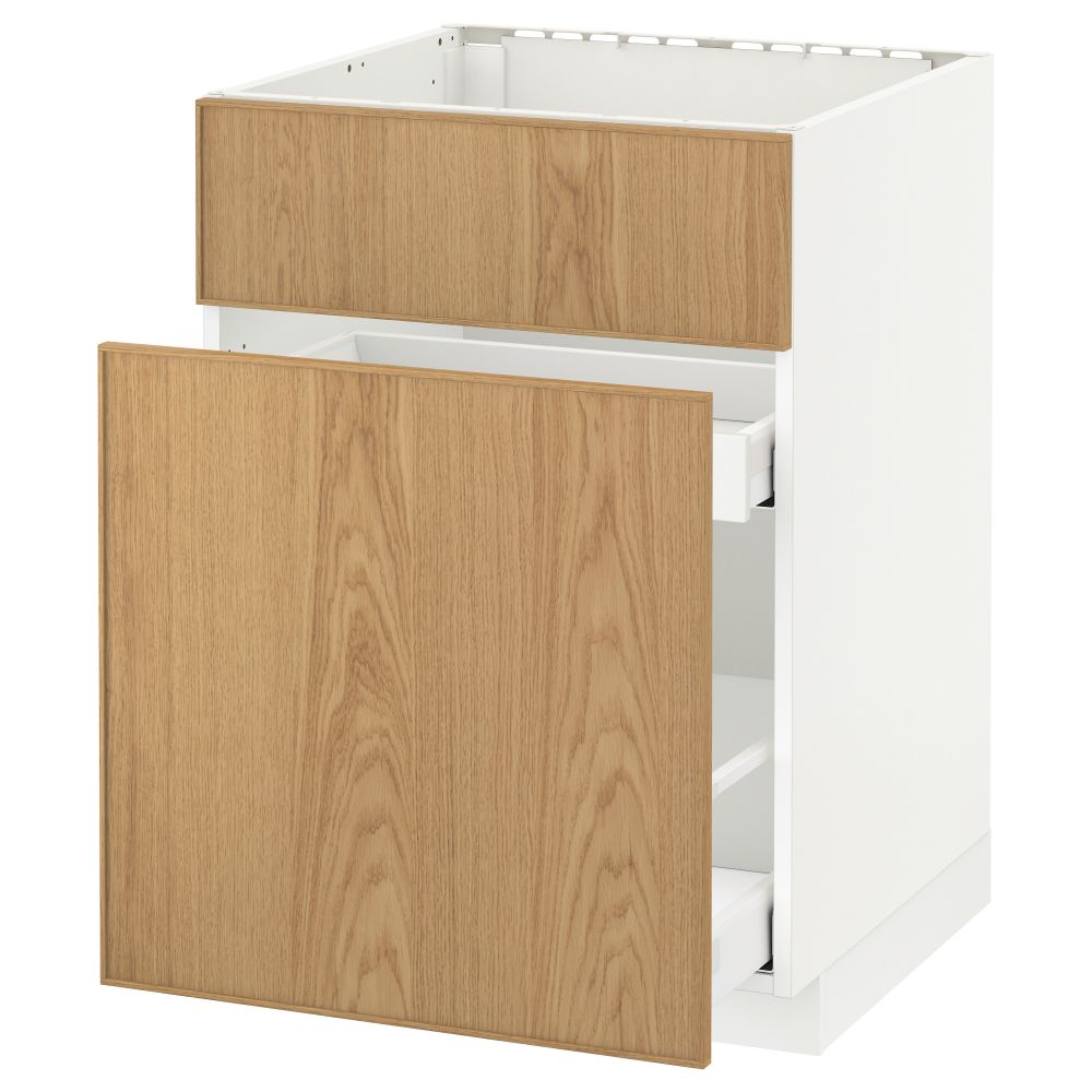 Напольный шкаф под мойку, сорт муcора, 1 дверца, 2 ящика МЕТОД / МАКСИМЕРА, белый, Экестад дуб (60x60 см) - схема-чертеж с размерами
