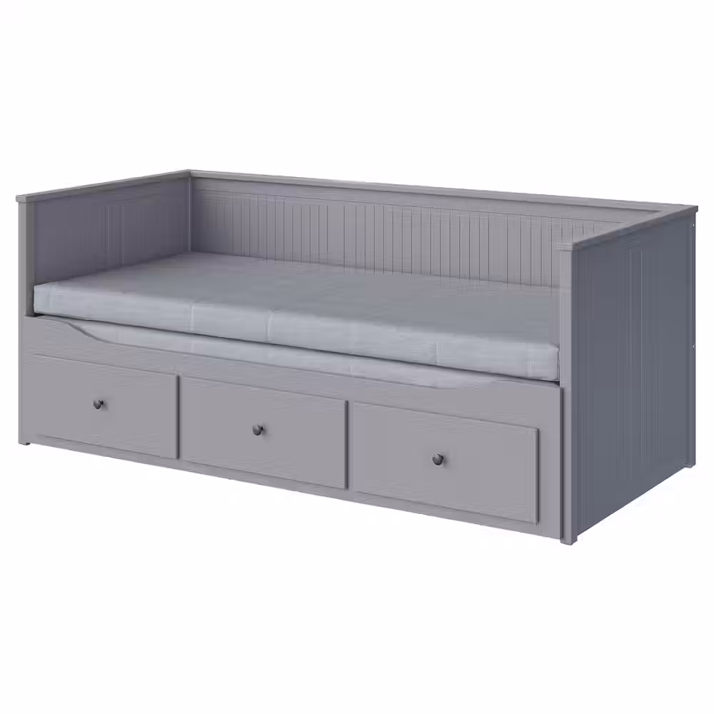 HEMNES Кушетка с 2 матрасами/3ящиками - серый/Ågotnes жесткий 80x200 см - фото 1