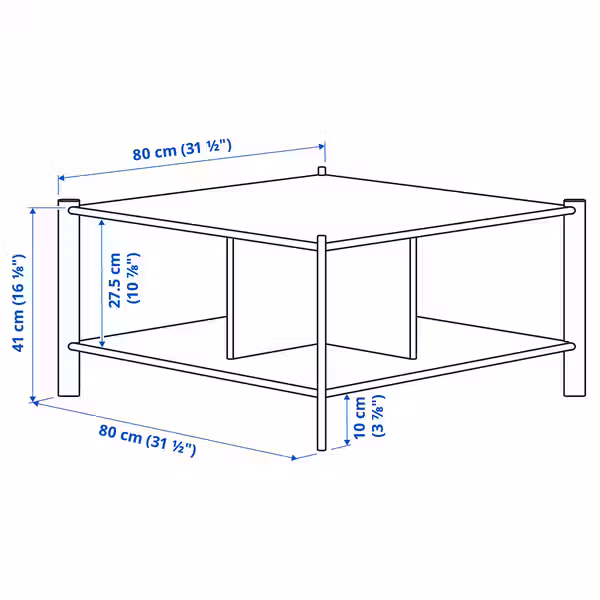 JÄTTESTA ЭТТЕСТА Журнальный стол - чёрный 80x80 см - схема-чертеж с размерами