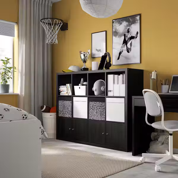 KALLAX Стеллаж с 4 вставками - черно-коричневый 147x112 см - фото 3