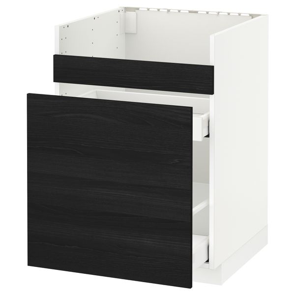 Напольный шкаф под мойку ДУМШЁ, 3 фасада, 2 ящика МЕТОД / МАКСИМЕРА, белый, Тингсрид черный - схема-чертеж с размерами