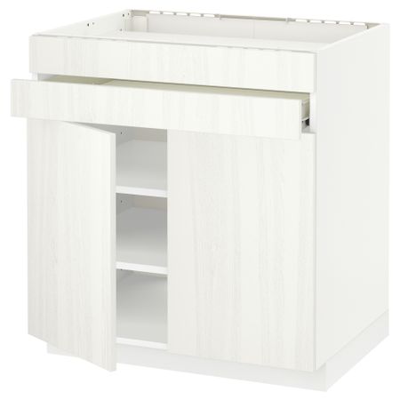 Напольный шкаф для варочной панели, 2 ящика, 2 фасада, 1 ящик МЕТОД / ФОРВАРА, белый, Росдаль белый (80x60 см)